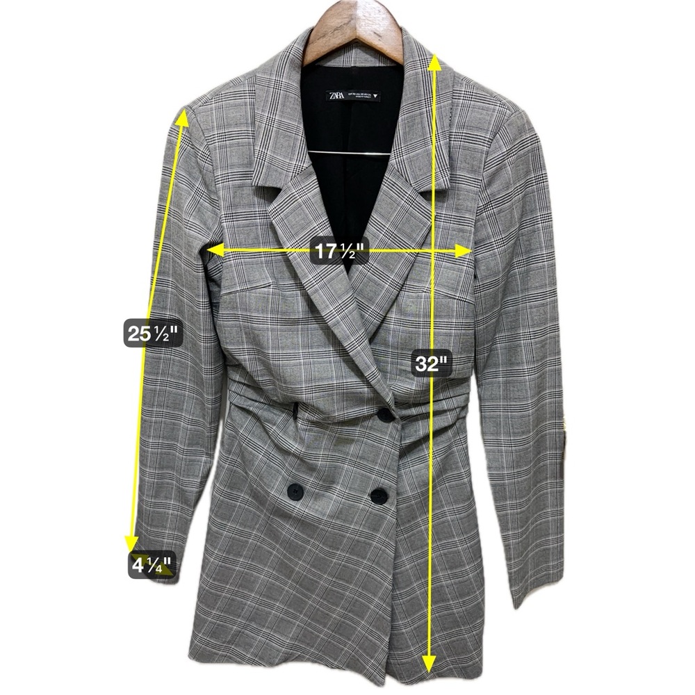 113 ZARA |Turkey EUC Plaid Light Gray Mini Blazer Dress (size XS) Elegant Trendy - Picture 2 of 14